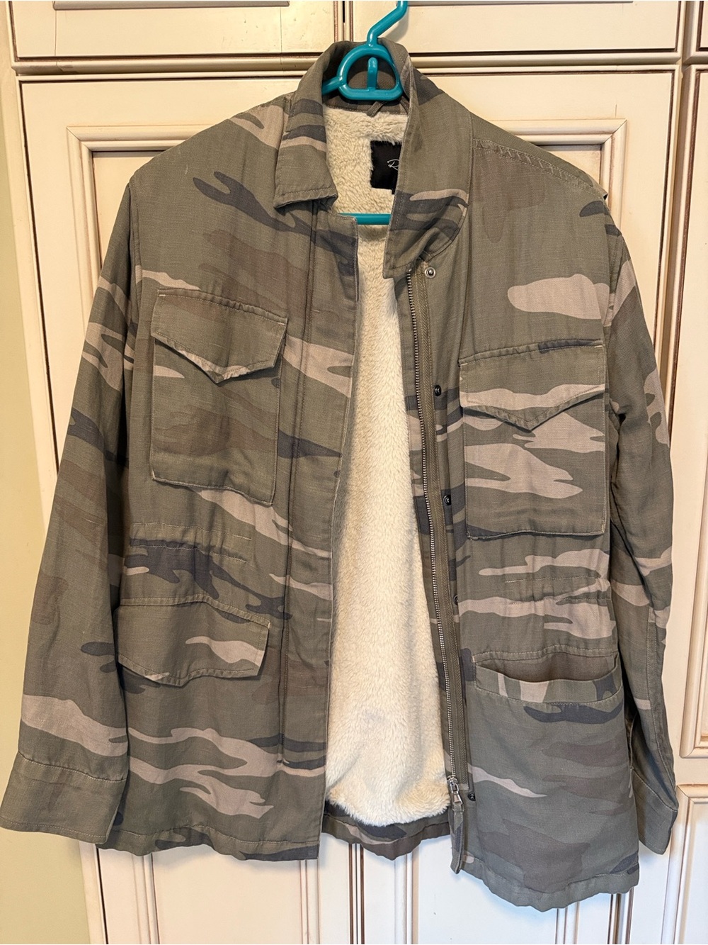 Rails Green Camouflage Utility Jacket with Sherpa Lining
